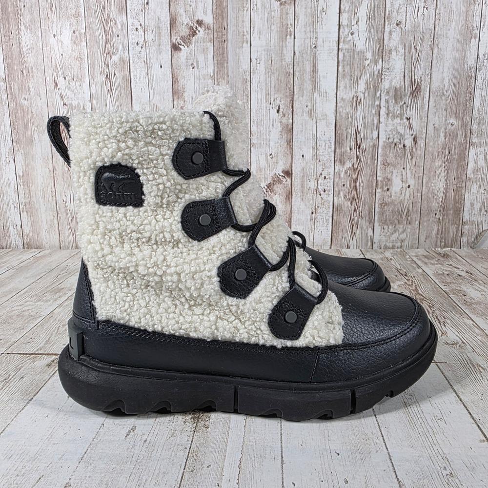 Sorel Kinetic Sport Women Black White Faux Shearling Winter Boots NL4601-010 7
